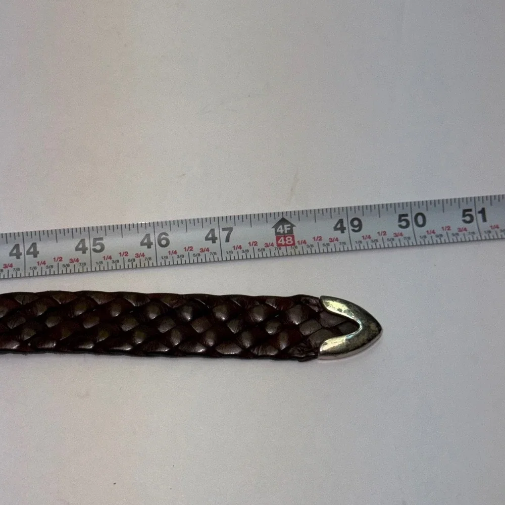 Dockers Braided Belt Mens 42 Brown Full Grain Leather Woven Solid Brass 2864
